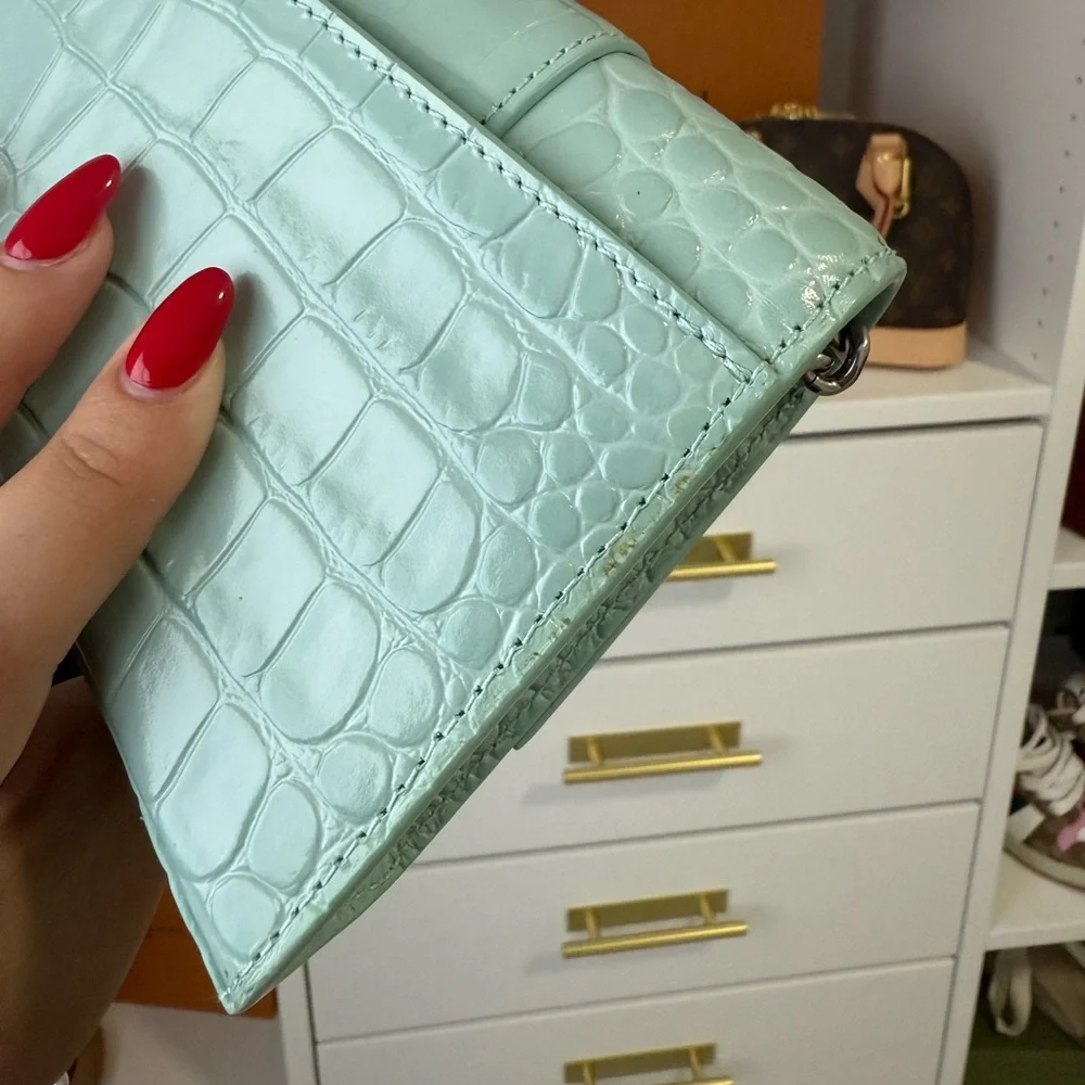 Balenciaga Hourglass Wallet On Chain Croc Acqua